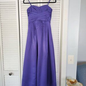 Junior Bridesmaid Long Ball Gown with Spaghetti Straps and Pleated Bodice
